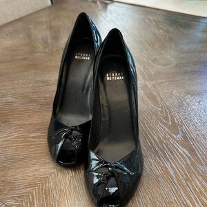 Stuart Weitzman Glossy Black Peep-Toe Heels